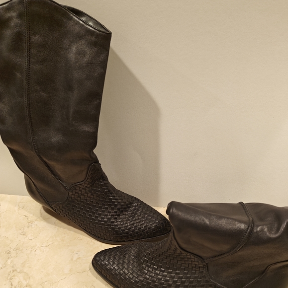 Vintage Shoes - VINTAGE 80s Braided Black Leather Western Boots - Size 8M